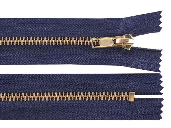 Reißverschluss Metall/Messing 14 cm Länge Dunkelblau/Messing